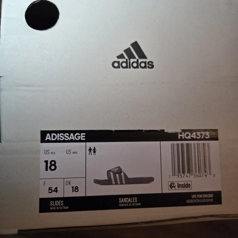 NEW Adidas Slides Gray White Size 18 US Men New‎ In Box